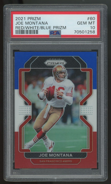 2021 Panini Prizm Joe Montana Red/White/Blue #60 PSA 10