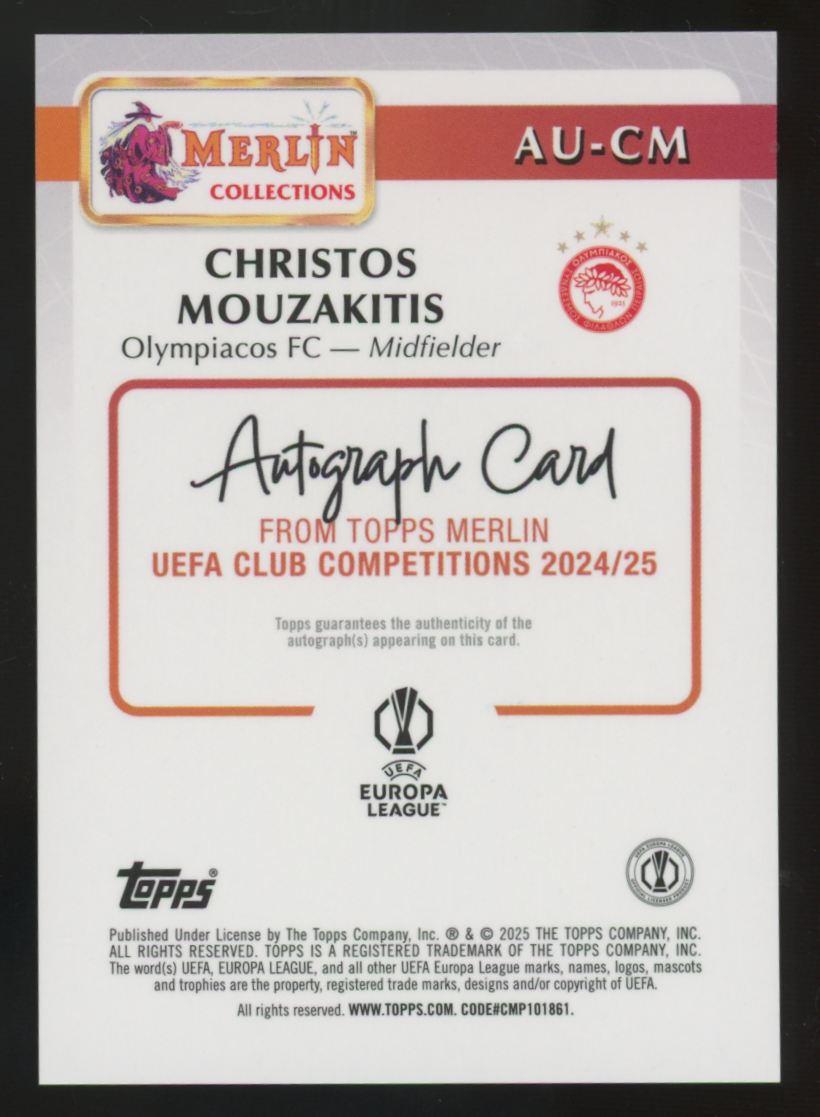 2024-25 Topps Merlin UEFA Christos Mouzakitis RC Auto Refractor #AU-CM