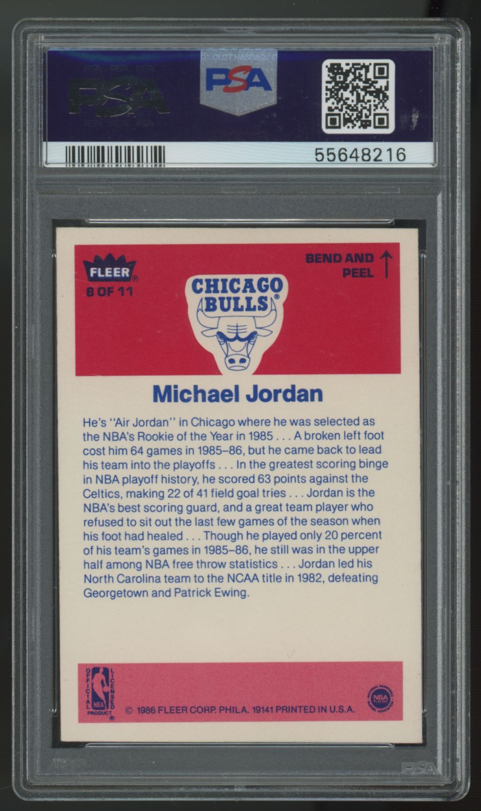 1986-87 Fleer Sticker Michael Jordan RC #8 PSA 6