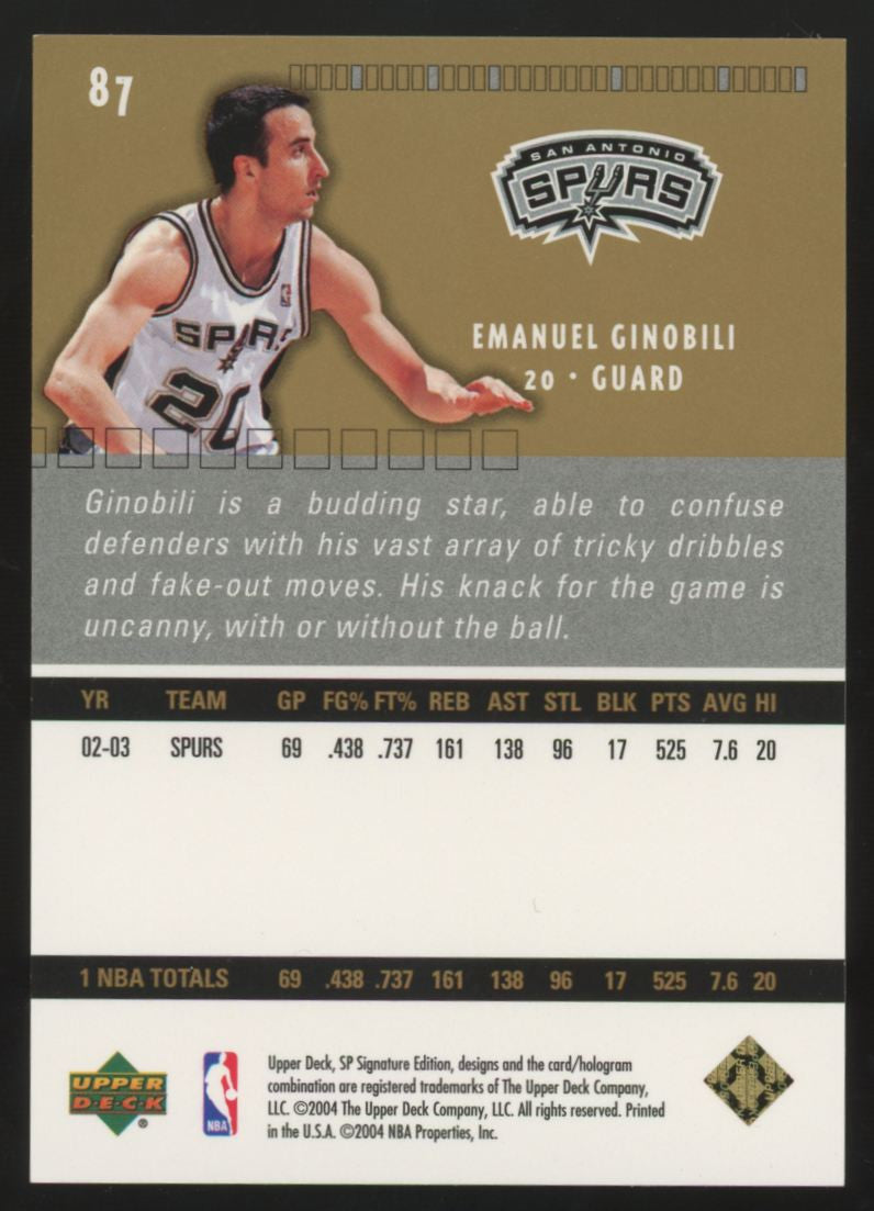 2003-04 UD SP Signature Edition Emanuel Ginobili Gold Refractor /100 #87