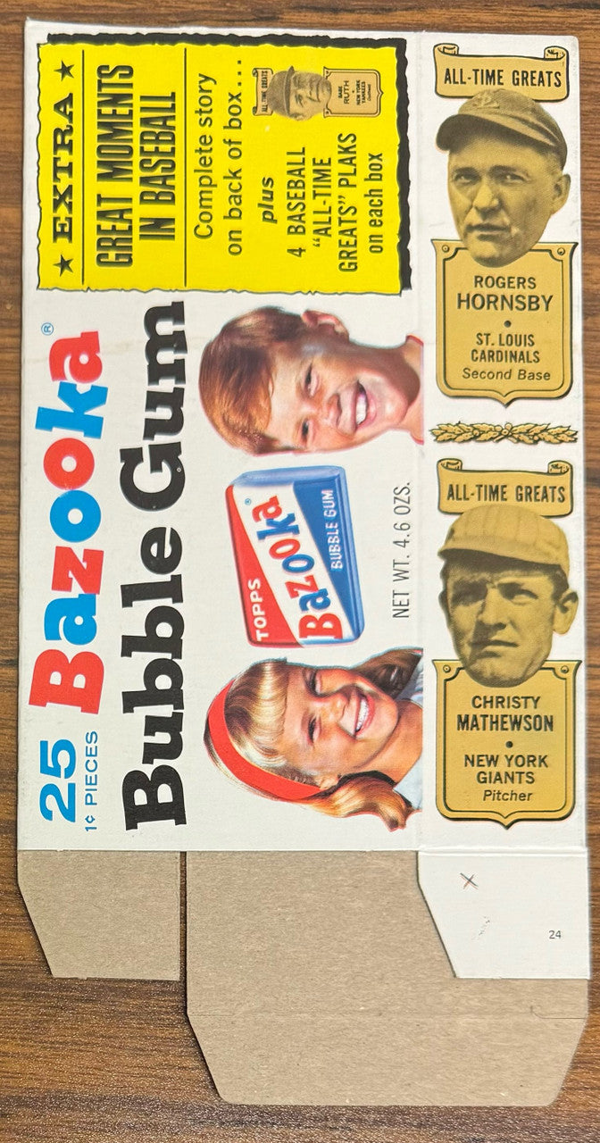 1969-70 Bazooka All-Time Greats Complete Box Missing Top Flap Wagner Mathewson