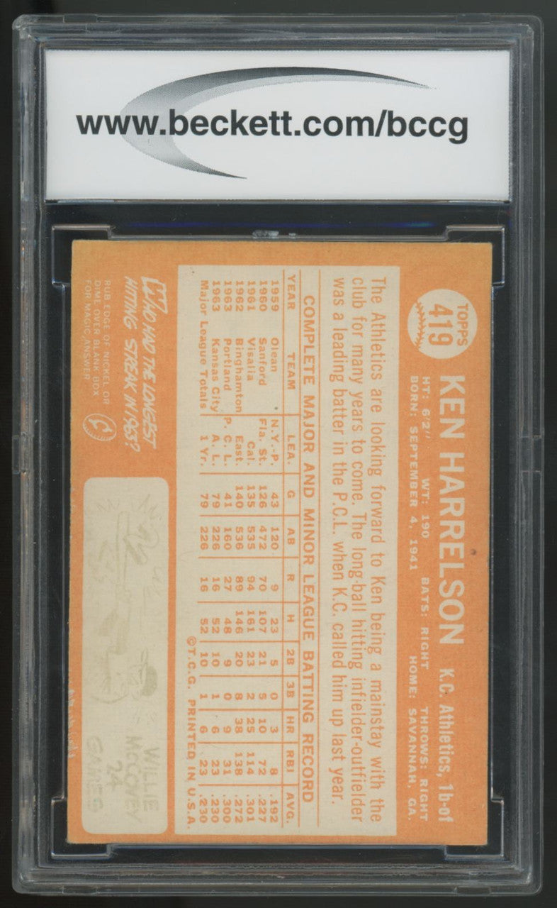1964 Topps Ken Harrelson RC #419 BCCG 8