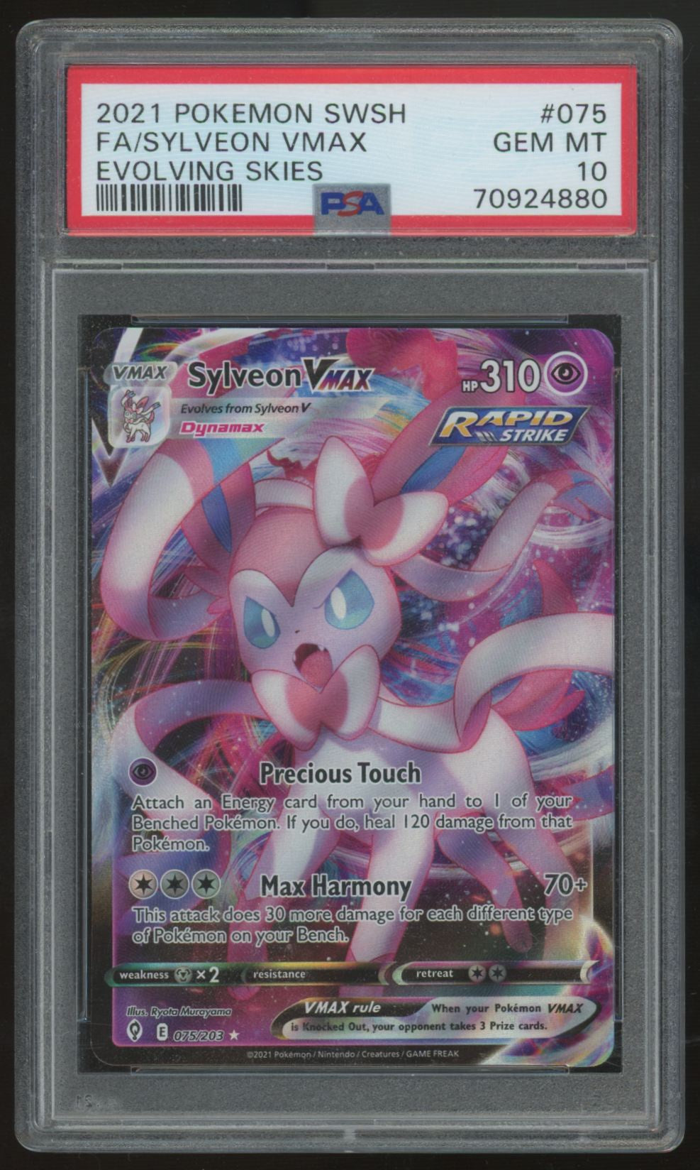 2021 Pokemon Sylveon VMax Evolving Skies Full Art #75 PSA 10