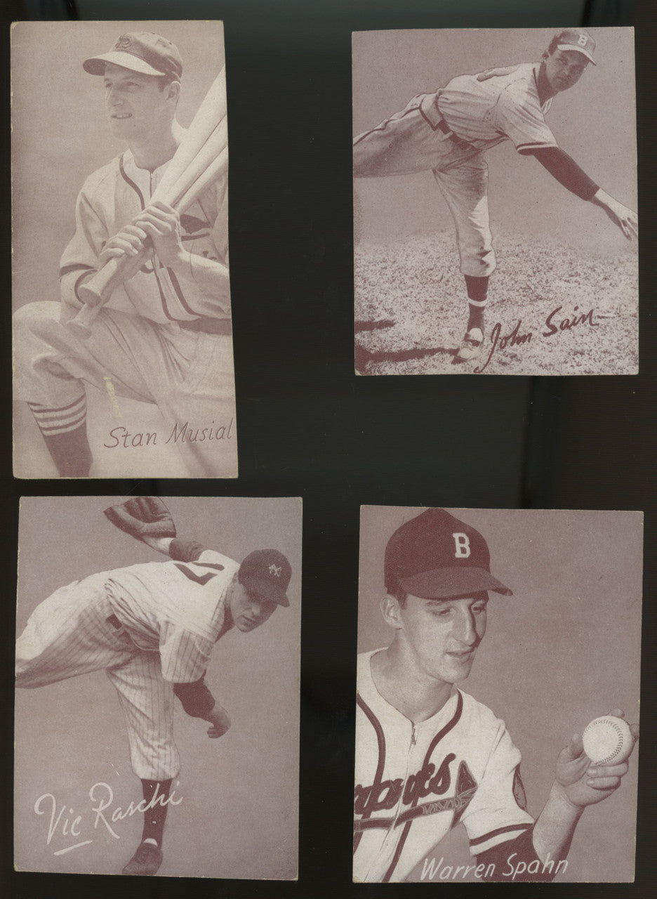 1947-66 Exhibits Baseball Lot of 39 (31 Trimmed) w/ HOFers Rizzuto Spahn Doby