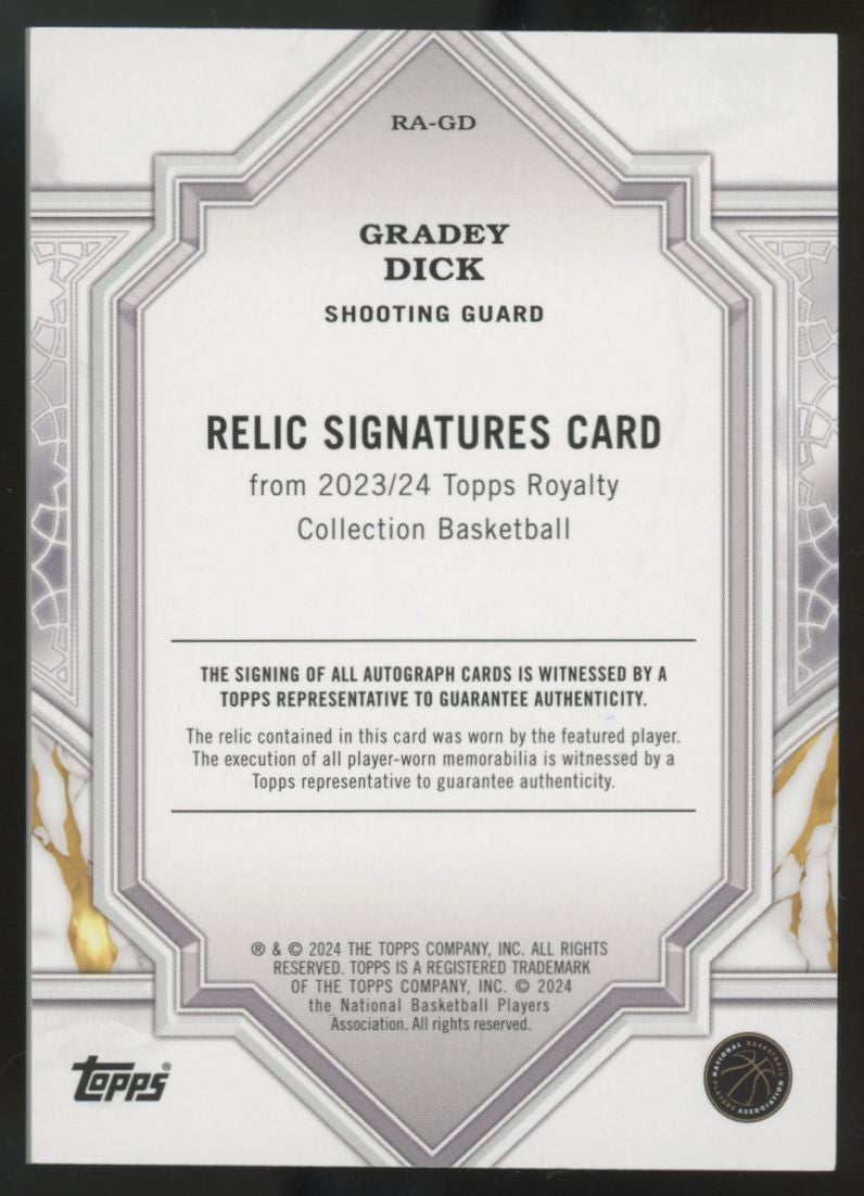 2023-24 Topps Royalty Gradey Dick RC Patch Auto RPA /99 #RA-GD