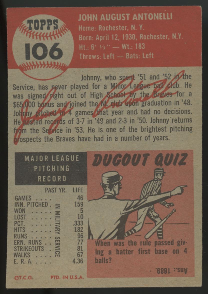 1953 Topps John Antonelli #106 VG