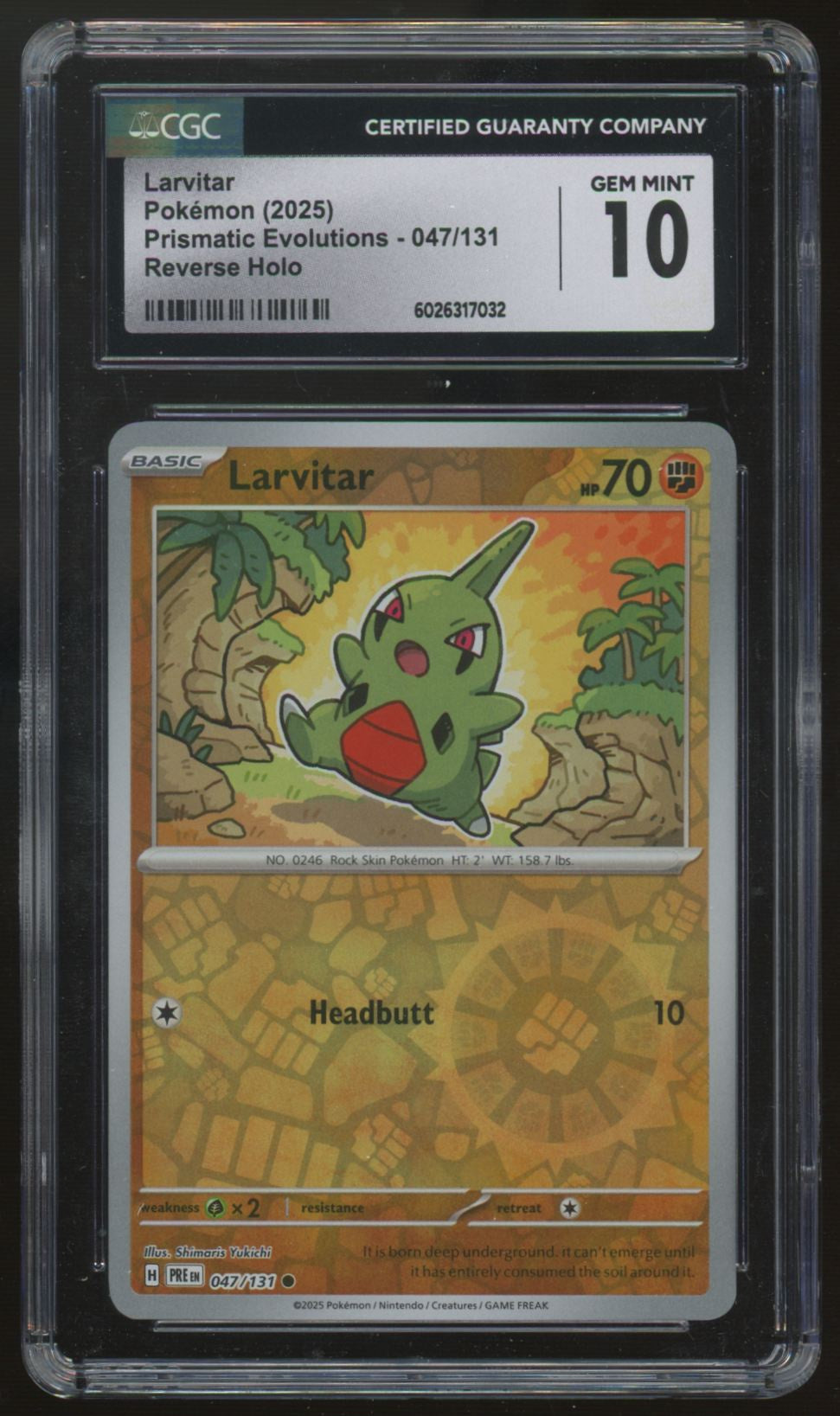 2025 Pokemon Larvitar Prismatic Evolutions Reverse Holo #047 CGC 10