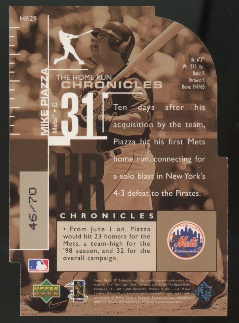 1999 Upper Deck SP Authentic Mike Piazza Home Run Chronicles Die Cut /70 #HR29