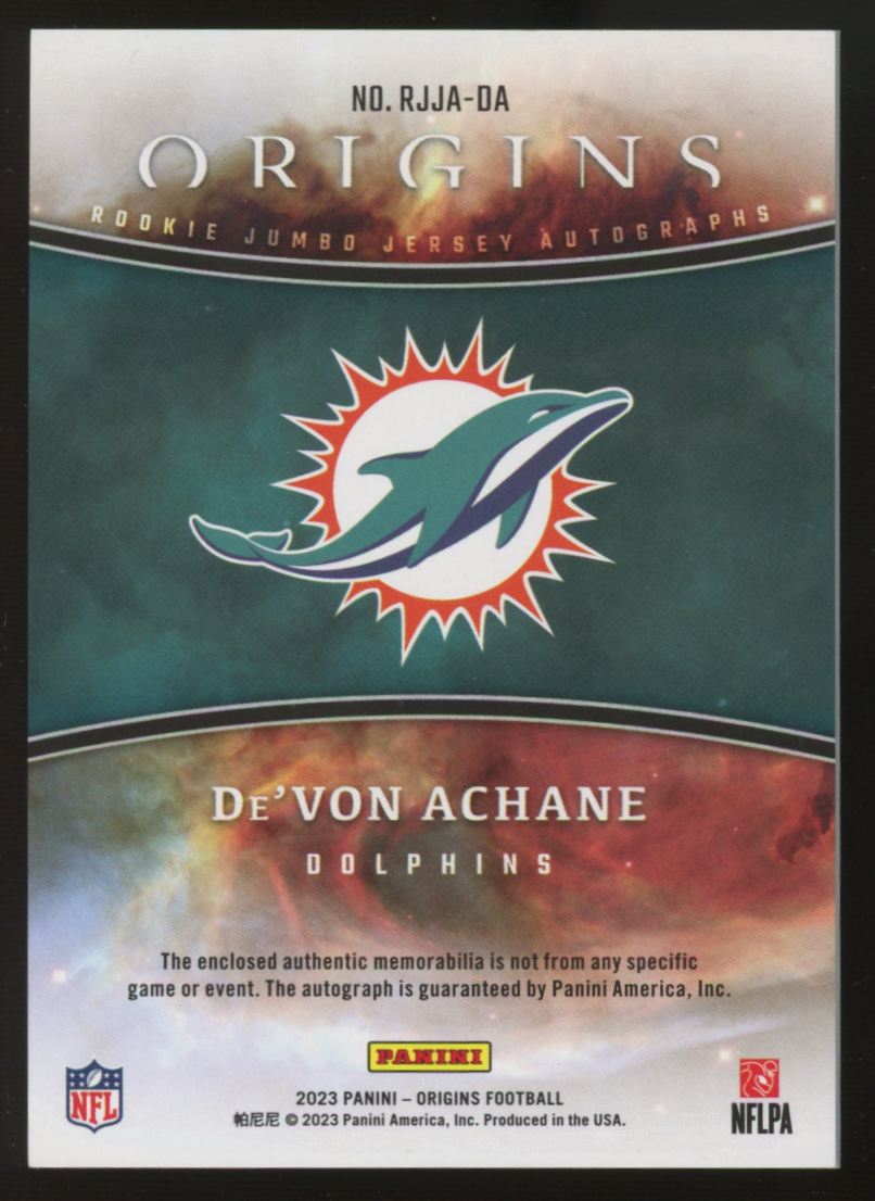 2023 Origins De'Von Achane RC Red Jumbo Patch Auto RPA /99 #RJJA-DA *Read*