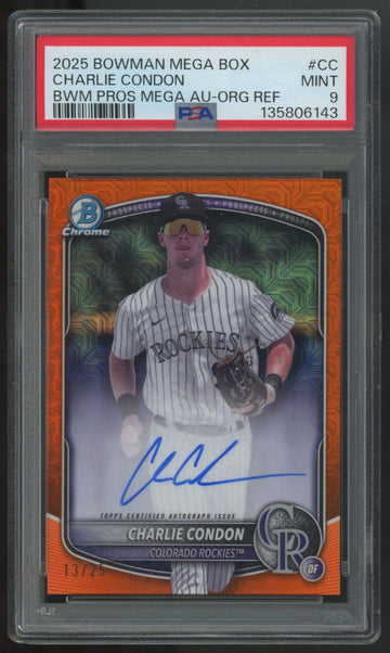 2025 Bowman Mega Charlie Condon Chrome Prospect Orange Auto /25 #BMA-CC PSA 9