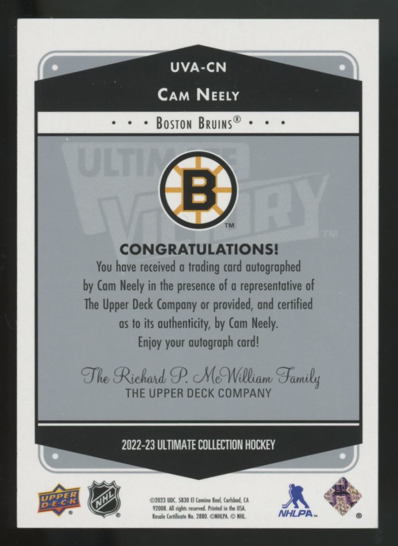 2022-23 Upper Deck Ultimate Collection Cam Neely Victory Auto #UVA-CN