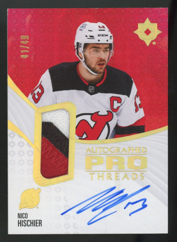 2023-24 Upper Deck Ultimate Nico Hischier Pro Threads Patch Auto /49 #PT-NH