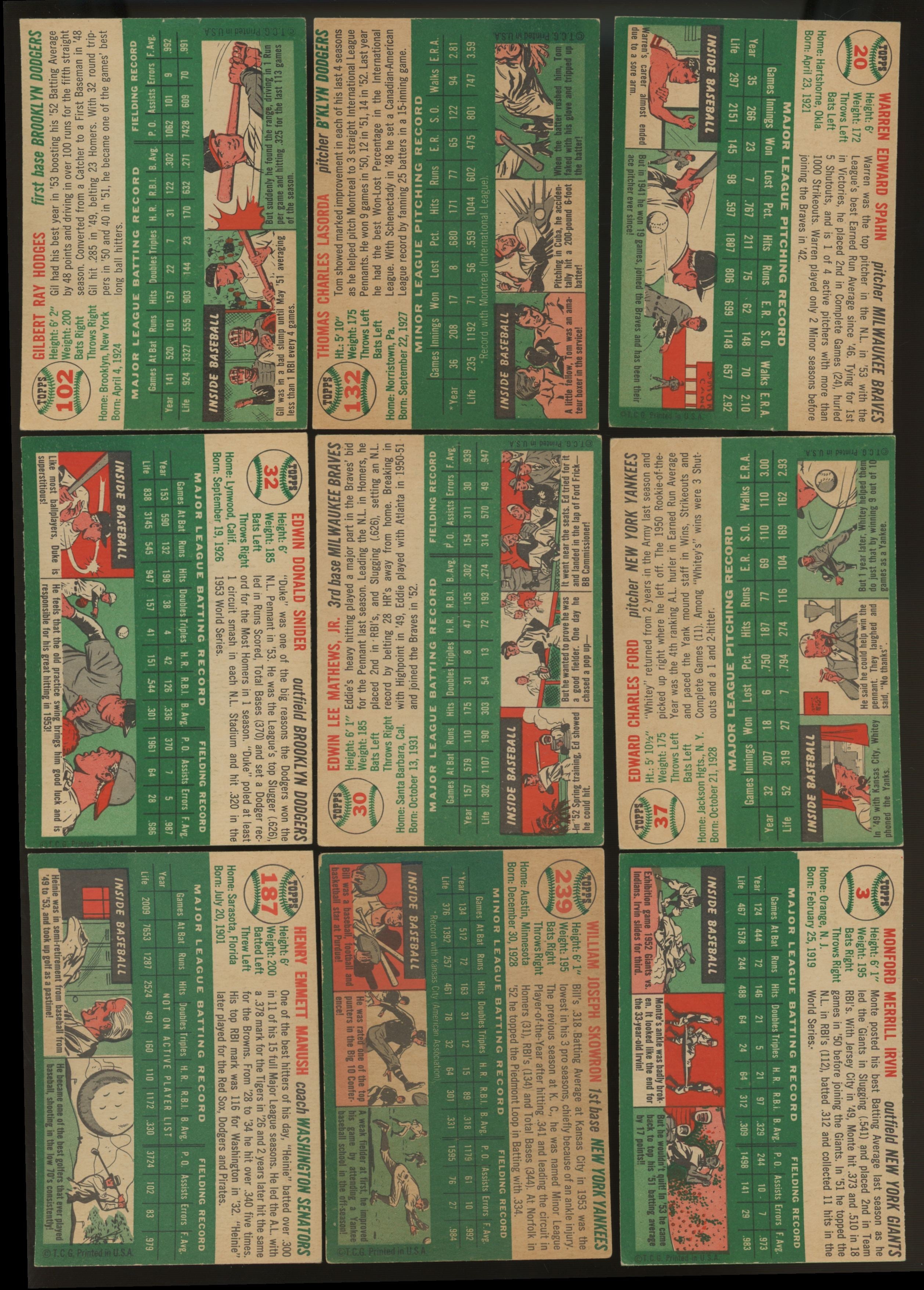 1954 Topps Baseball Complete Set (250) VG-VG/EX