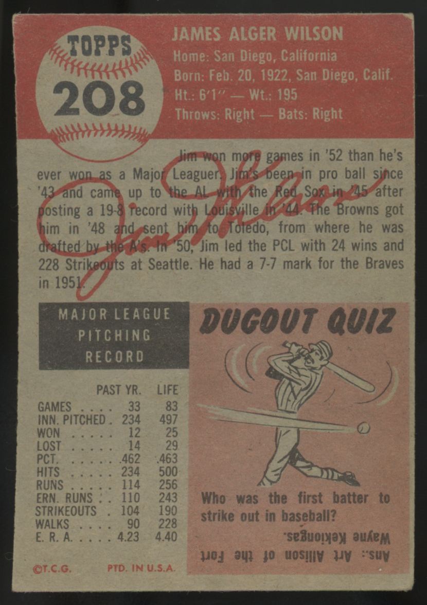1953 Topps Jim Wilson #208 Fair