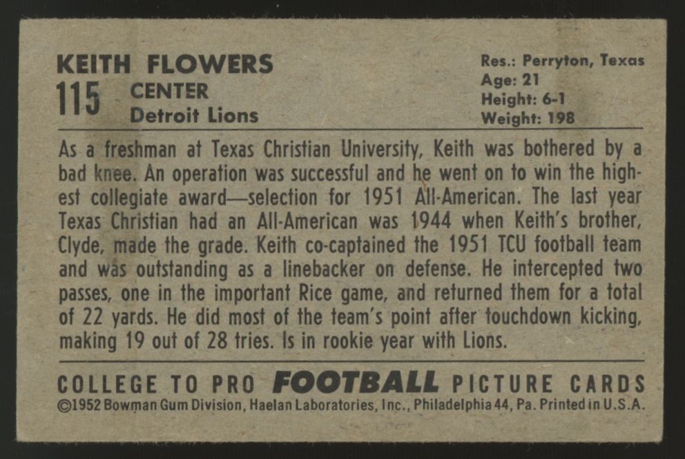 1952 Bowman Keith Flowers #115 EX