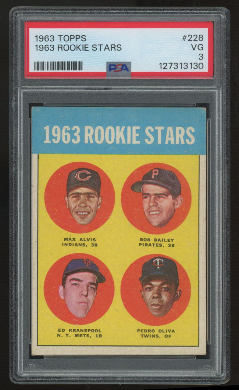 1963 Topps Oliva/Kranepool/Bailey/Alvis RC Rookie Stars #228 PSA 3