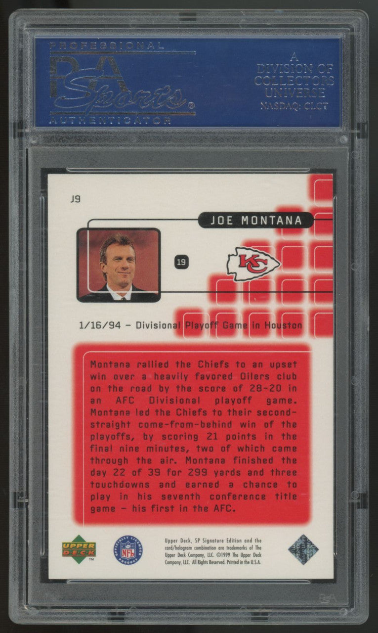 1999 SP Signature Joe Montana Signed Auto PSA/DNA Certified Authentic #J9