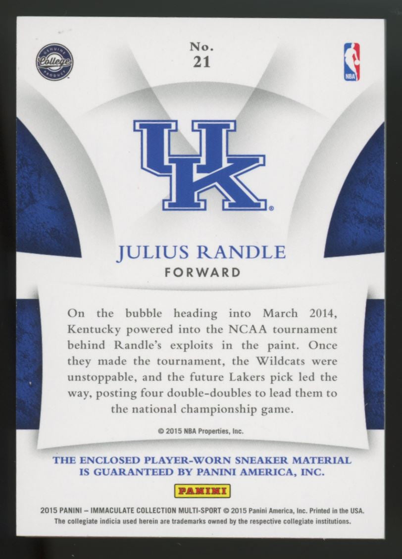 2015 Immaculate Julius Randle Sole of the Game Sneaker Relic /32 #21