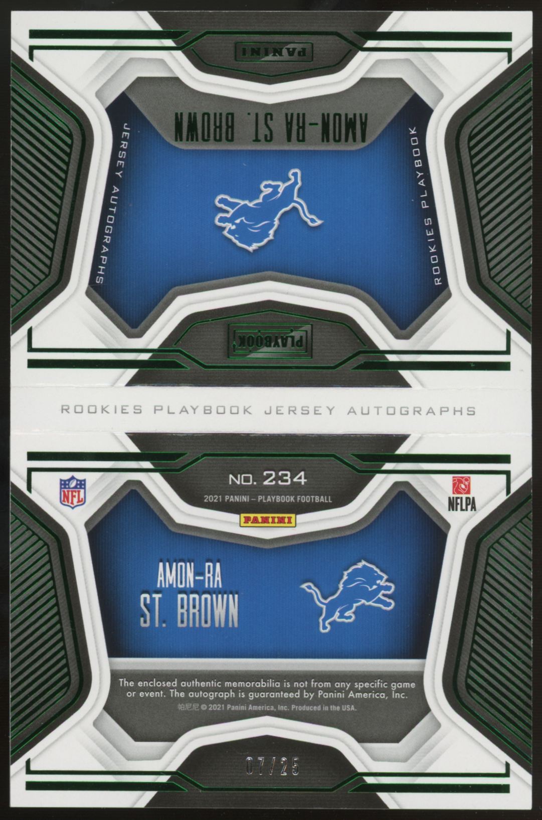 2021 Playbook Amon-Ra St. Brown RC Green Patch Auto Booklet RPA /25 #234 "B"