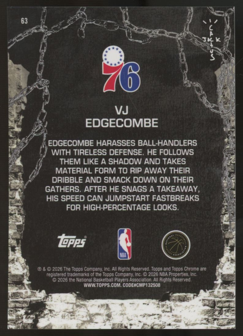 2025-26 Topps Chrome X Cactus Jack VJ Edgecombe RC Teal Speckle Refractor /299