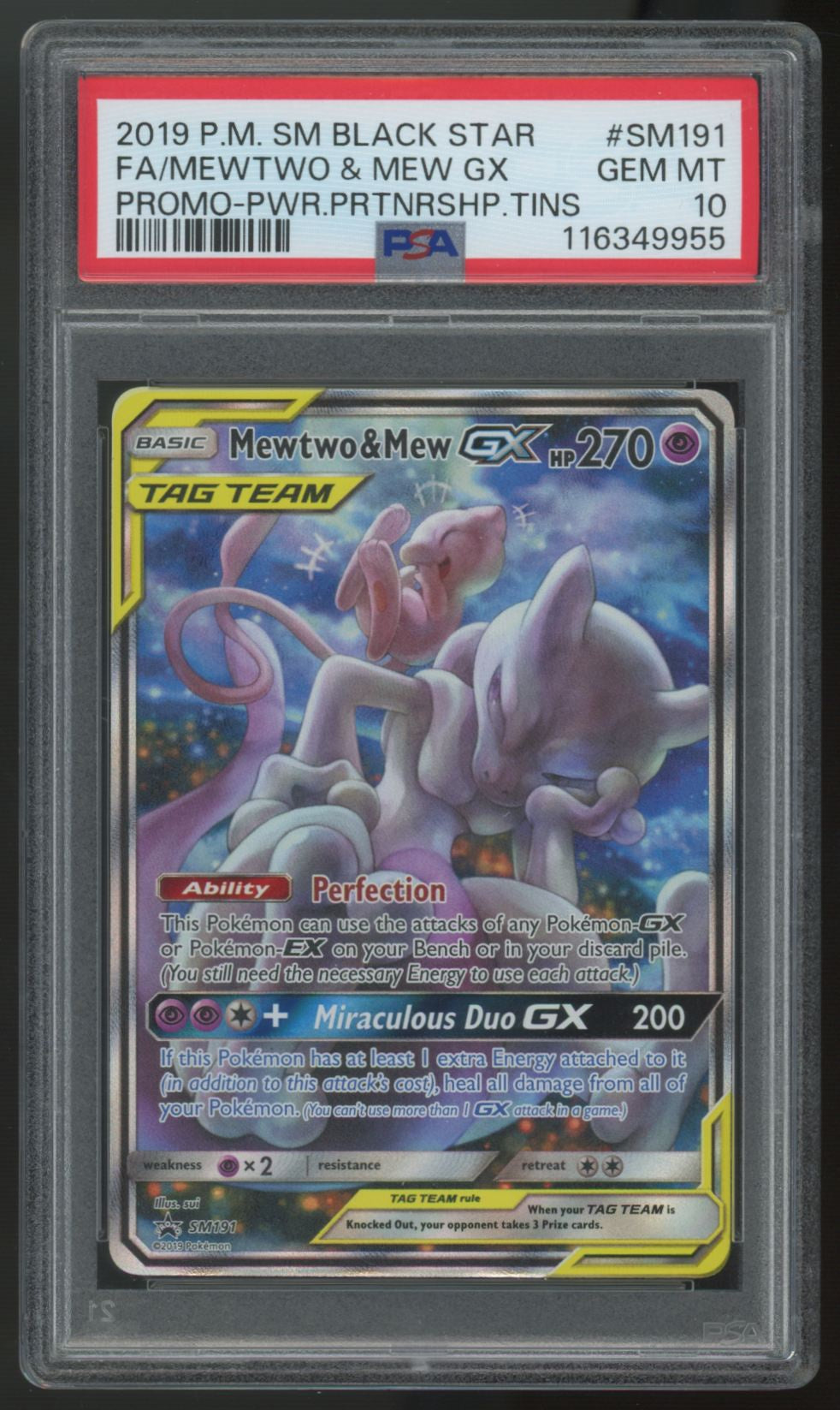 2019 Pokemon Mewtwo & Mew GX Partnership Tin Full Art Promo #SM191 PSA 10 (B)