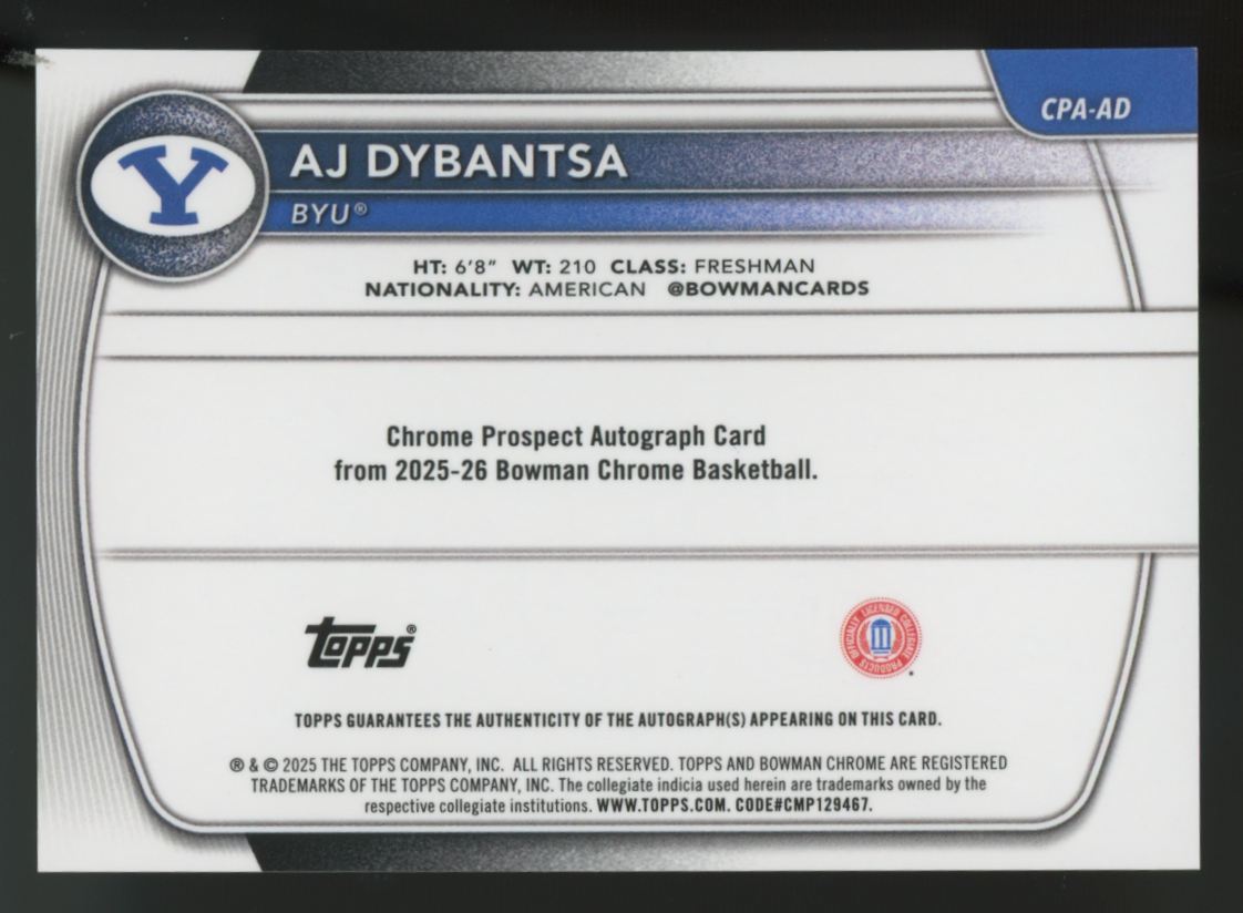 2025-26 Bowman Chrome AJ Dybantsa 1st Green Shimmer Prospect Auto /99 #CPA-AD