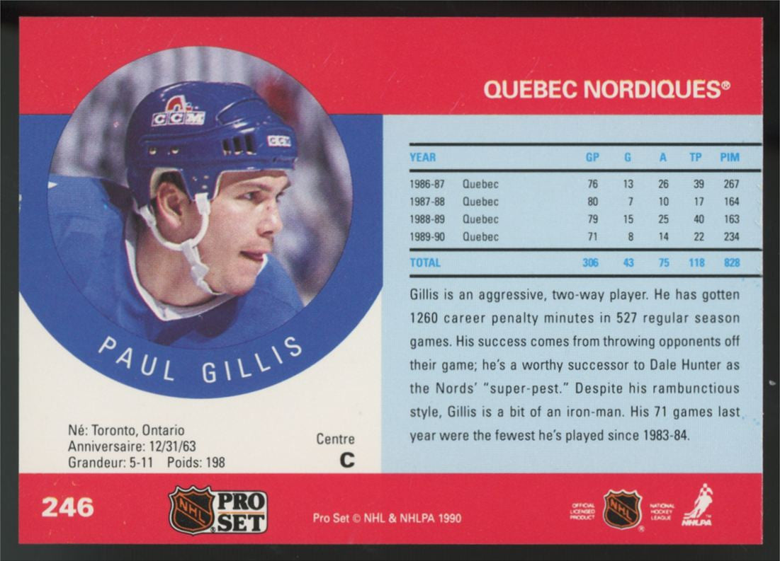 1990-91 NHL Pro Set Paul Gillis Bloody Nose / 37 Error #246 "A"