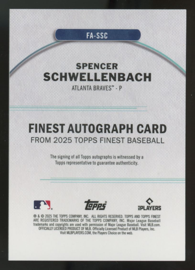 2025 Topps Finest Spencer Schwellenbach RC Sky Blue Auto Refractor /150 #FA-SSC