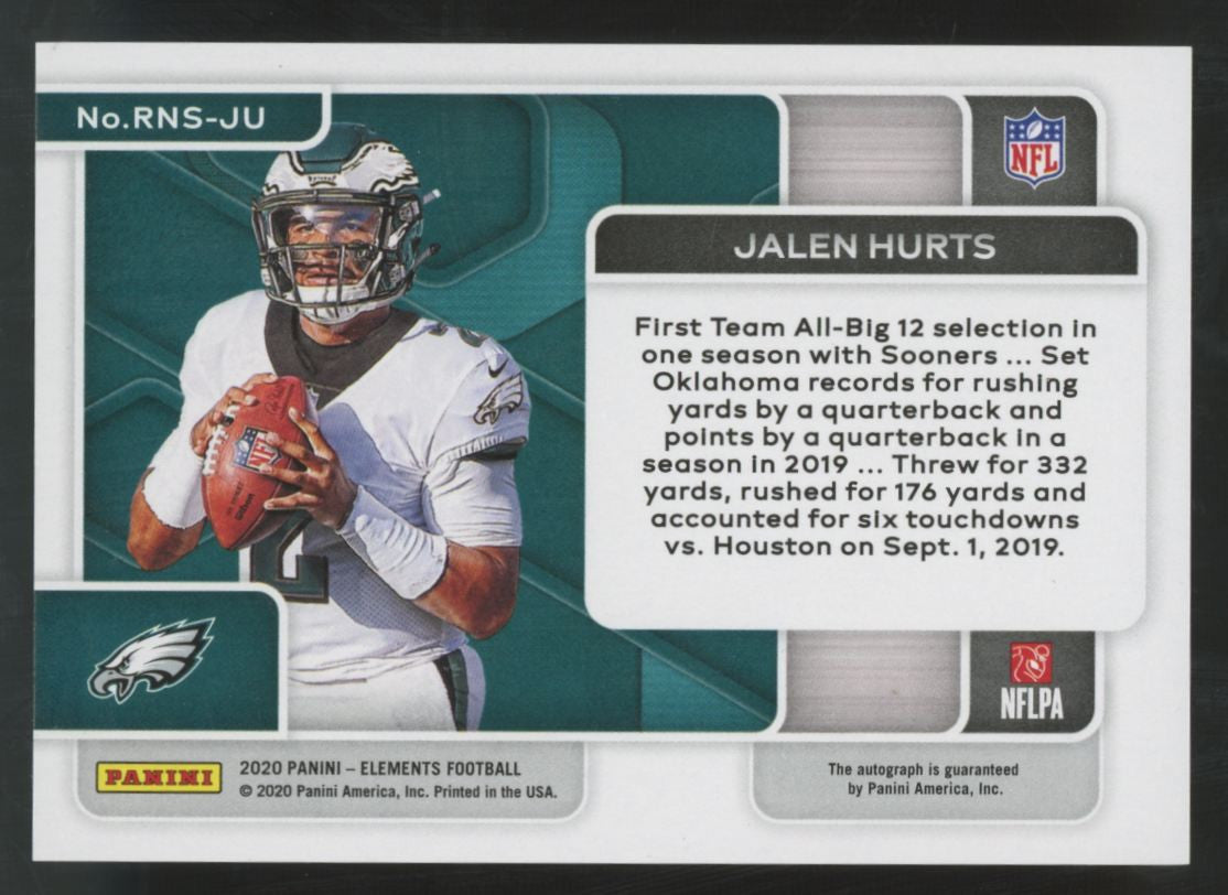 2020 Panini Elements Jalen Hurts RC Blue Neon Signs Auto /35 #RNS-JU