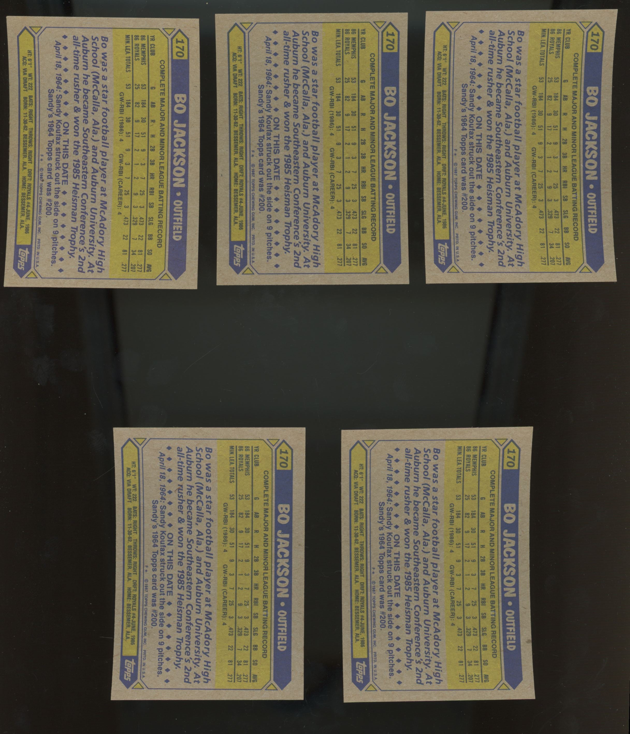 1987 Topps Bo Jackson RC #170 Lot of 25 NM-MT