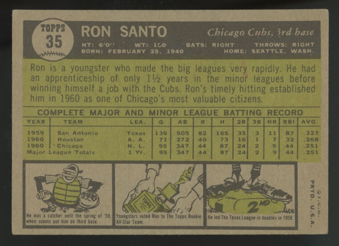 1961 Topps Ron Santo RC #35 VG/EX "A"