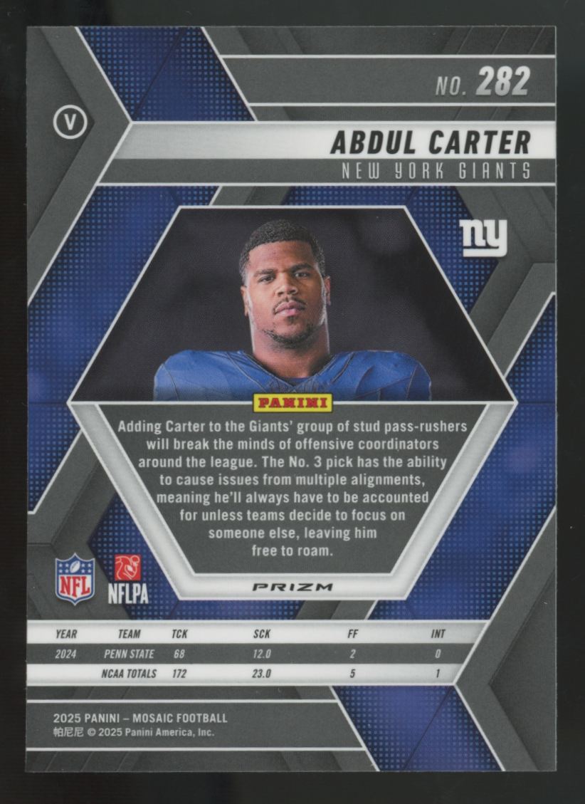 2025 Panini Mosaic Abdul Carter RC Honeycomb SSP #282