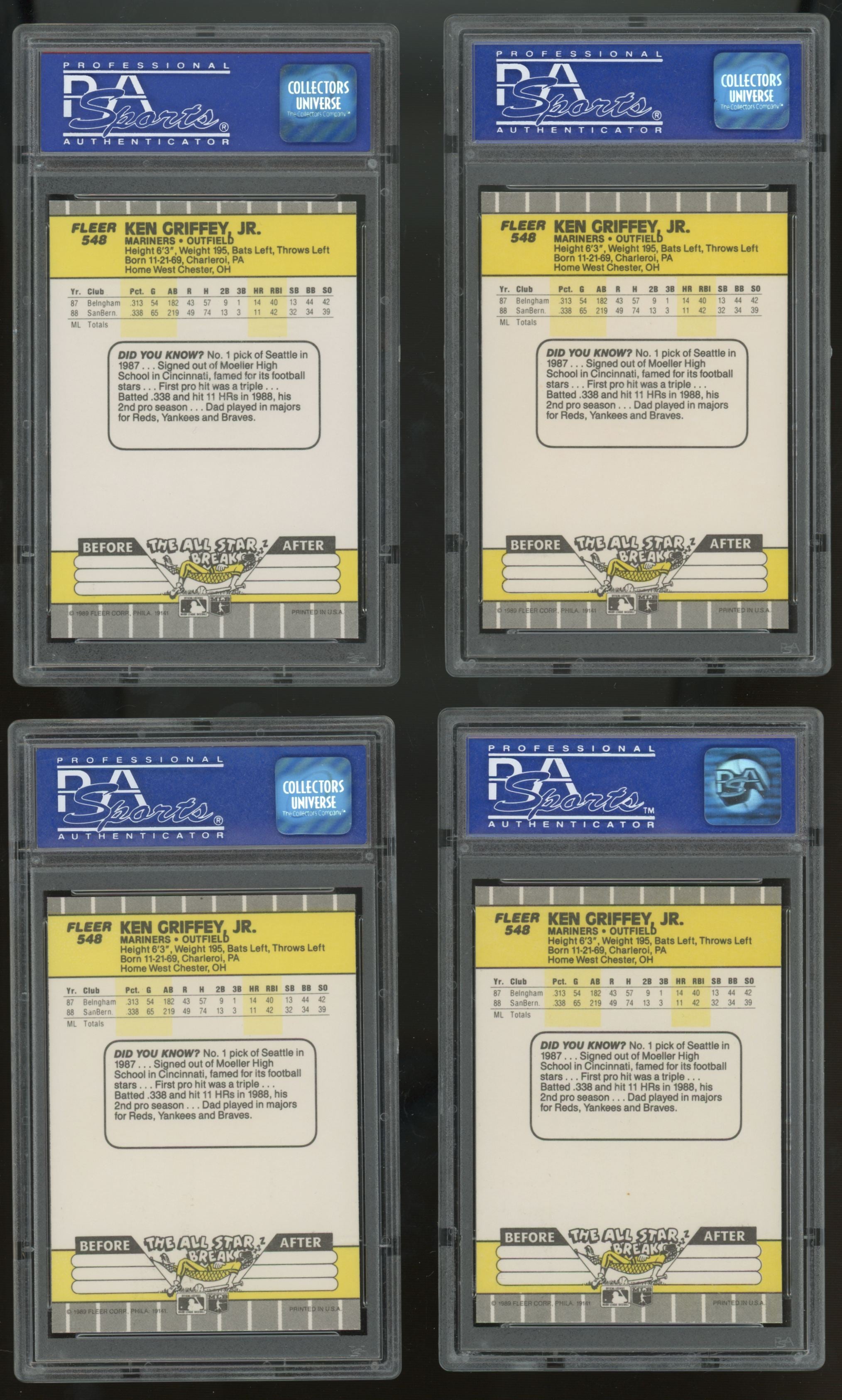 1989 Fleer Ken Griffey Jr. RC #548 PSA 9 Lot Of 10 "C"