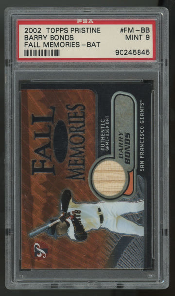 2002 Topps Pristine Barry Bonds Fall Memories Bat Relic /425 #FM-BB PSA 9