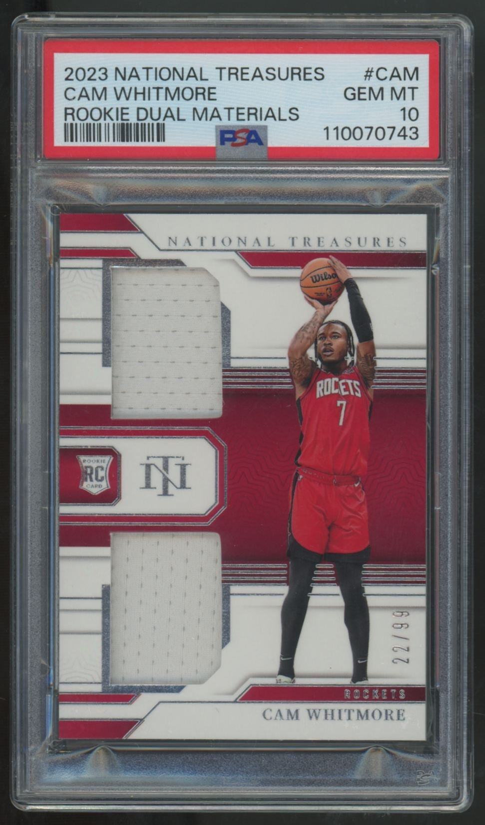 2023-24 National Treasures Cam Whitmore RC Dual Patch /99 #RD-CAM PSA 10