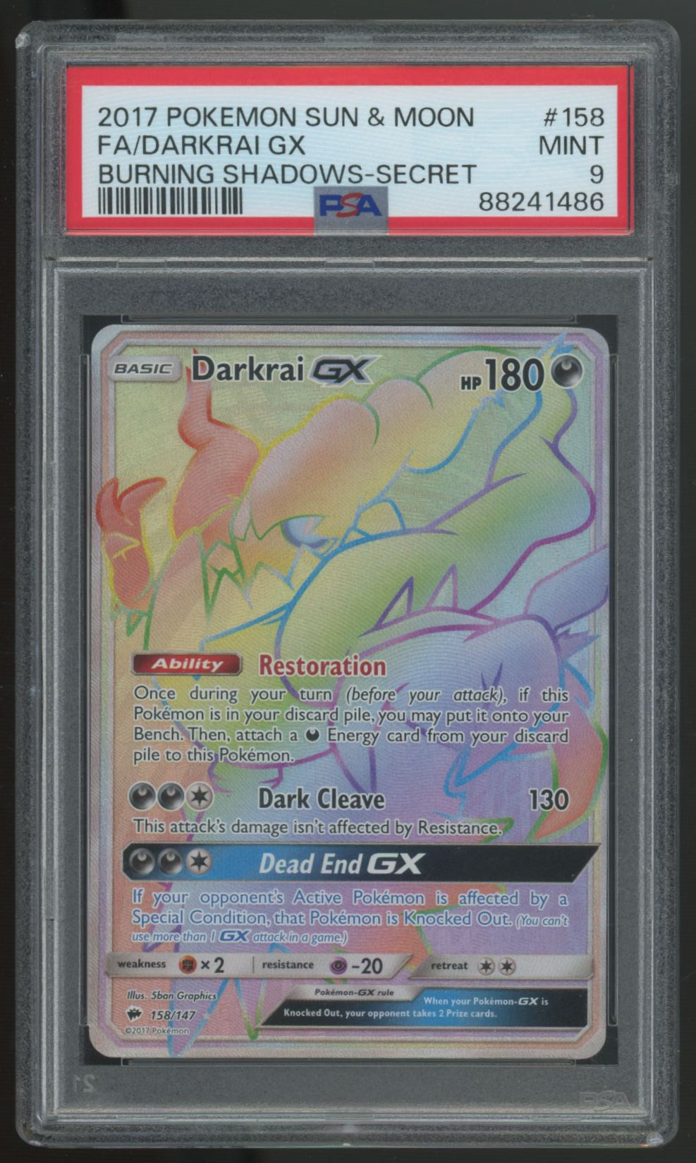 2017 Pokemon  Darkrai GX Burning Shadows Secret Full Art #158 PSA 10