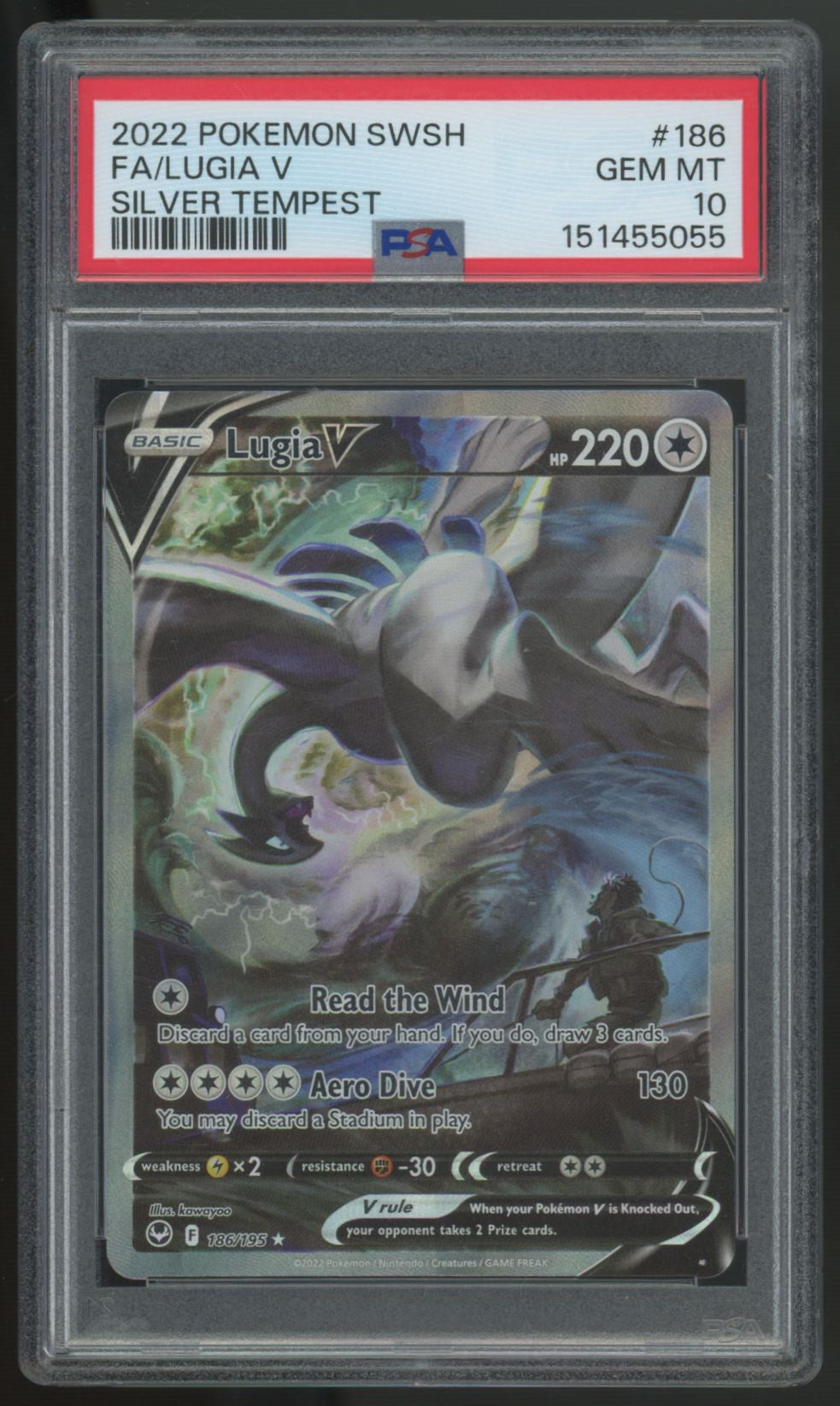2022 Pokemon Lugia V Silver Tempest Full Art #186 PSA 10 (C)