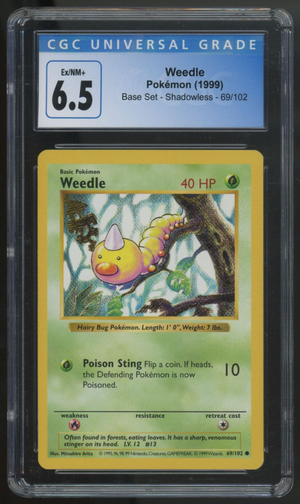 1999 Pokemon Weedle Base Set Shadowless #69 CGC 6.5