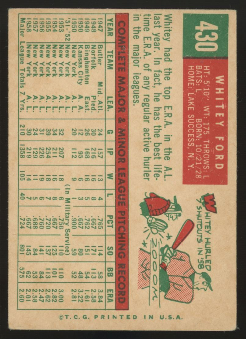1959 Topps Whitey Ford #430 VG/EX "A"