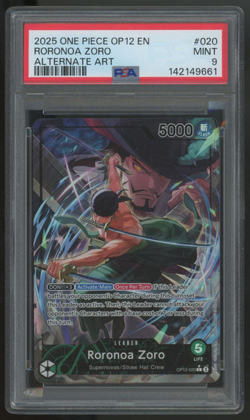 2025 One Piece Roronoa Zoro OP12 Alt Art #020 PSA 9