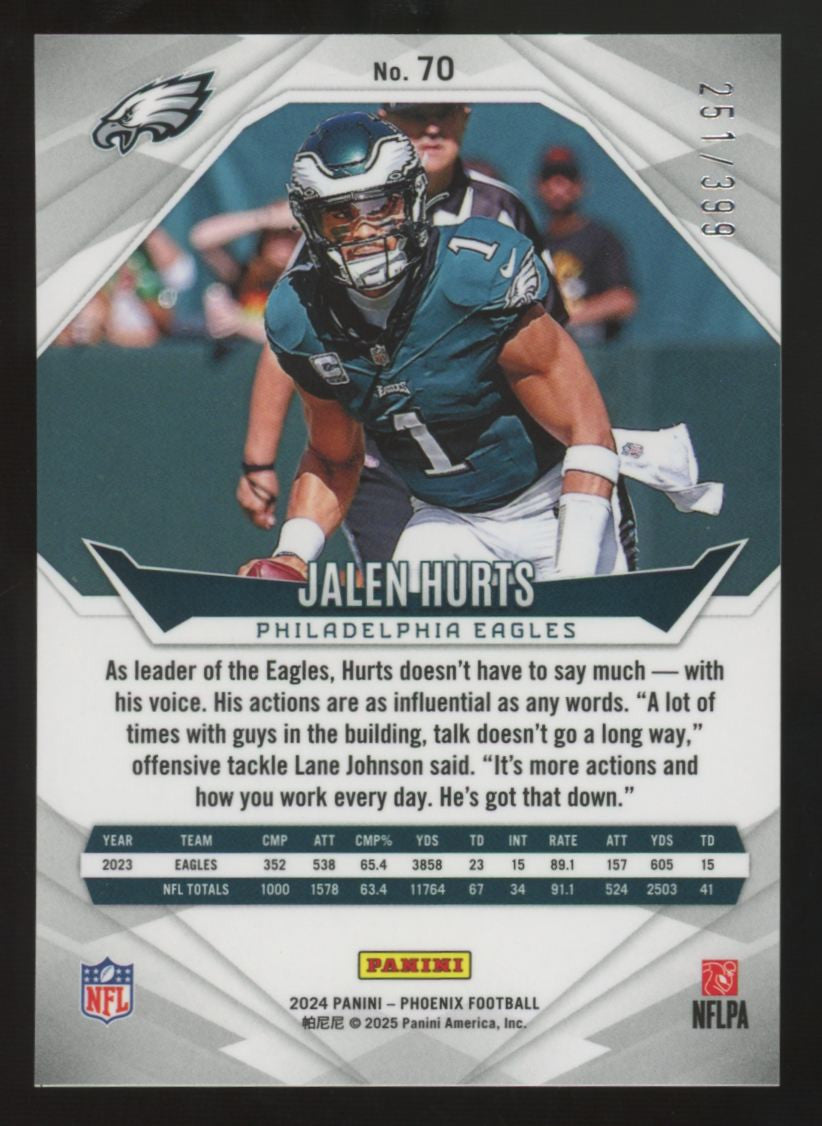 2024 Panini Phoenix Jalen Hurts Teal Helmet /399 #60