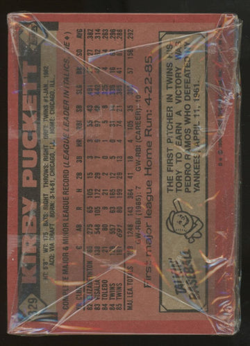 1986 Topps Baseball Grocery Cello Pack Sealed Kirby Puckett On Back