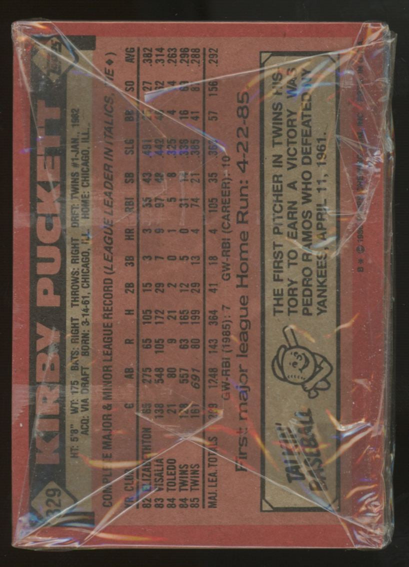 1986 Topps Baseball Grocery Cello Pack Sealed Kirby Puckett On Back