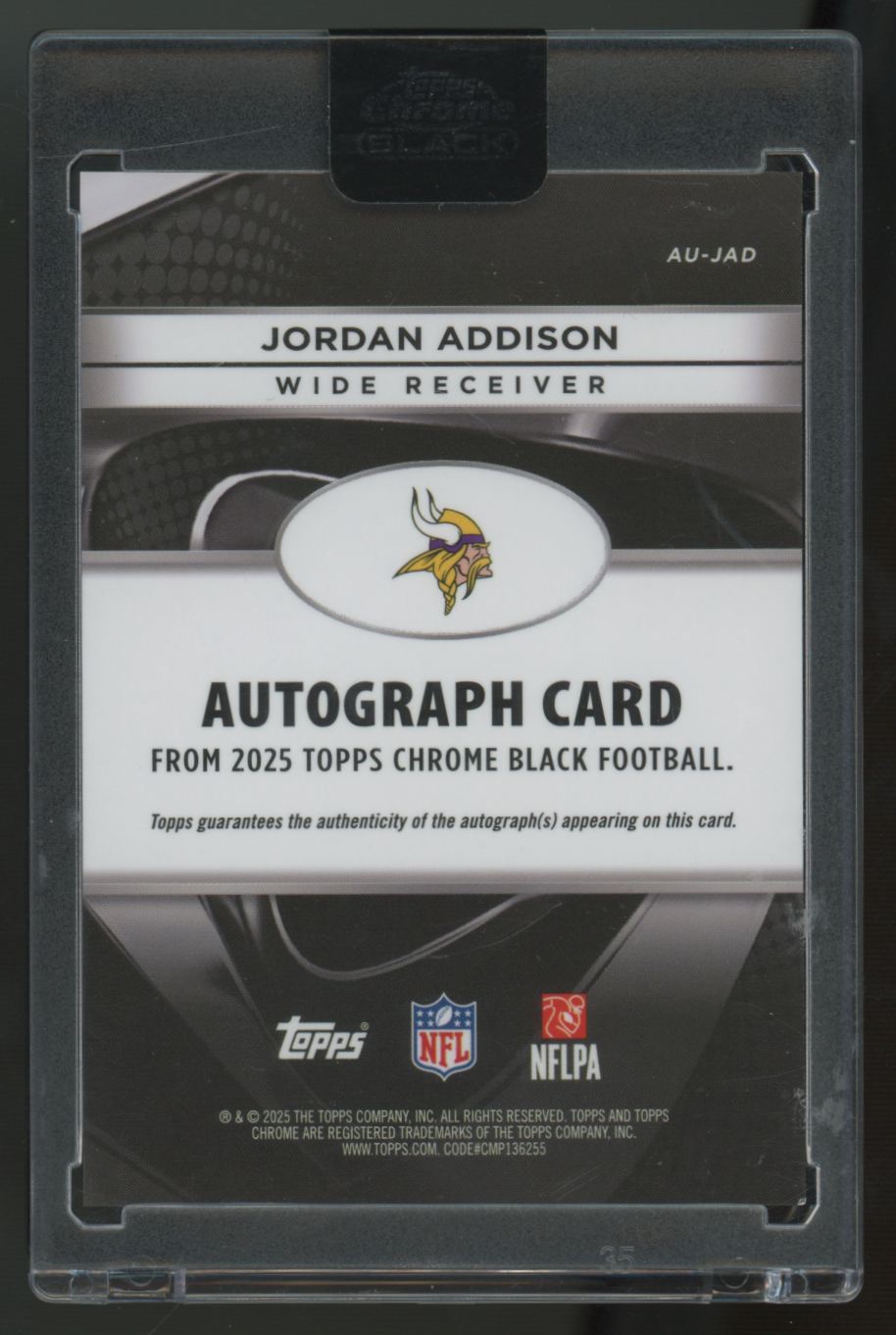 2025 Topps Chrome Black Football Jordan Addison Auto #AU-JAD