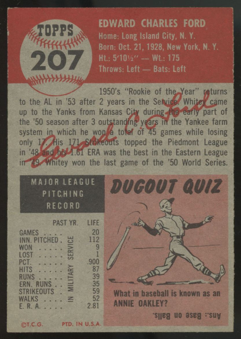 1953 Topps Whitey Ford #207 EX