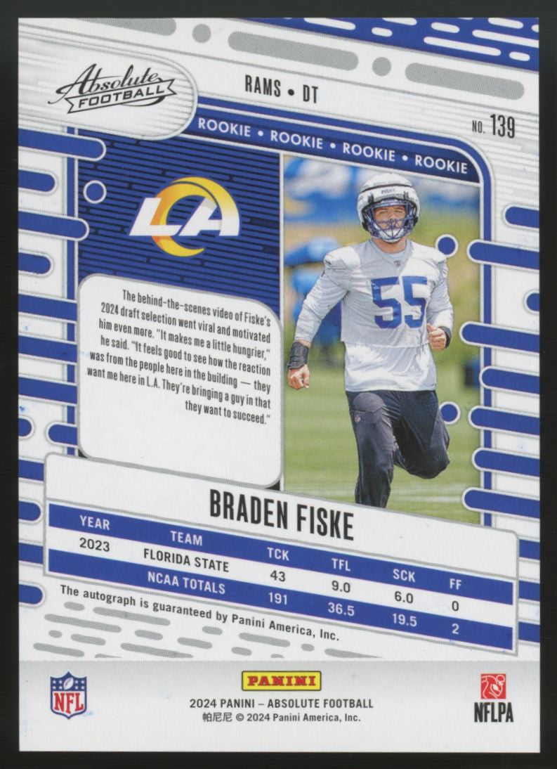 2024 Absolute Braden Fiske RC Auto Blue /50 #139