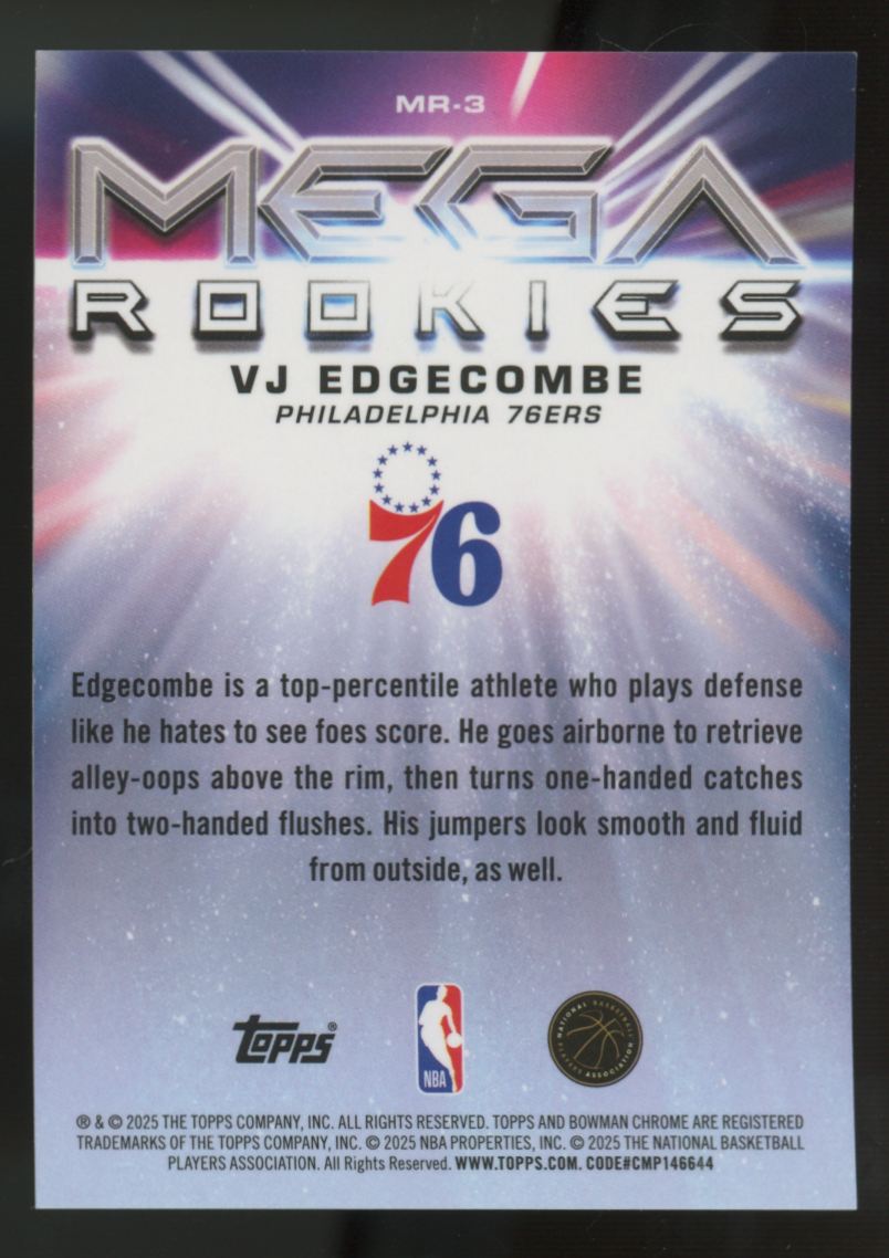 2025-26 Bowman Chrome Mega VJ Edgecombe RC Mega Rookies Blue Mojo /150 #MR-3