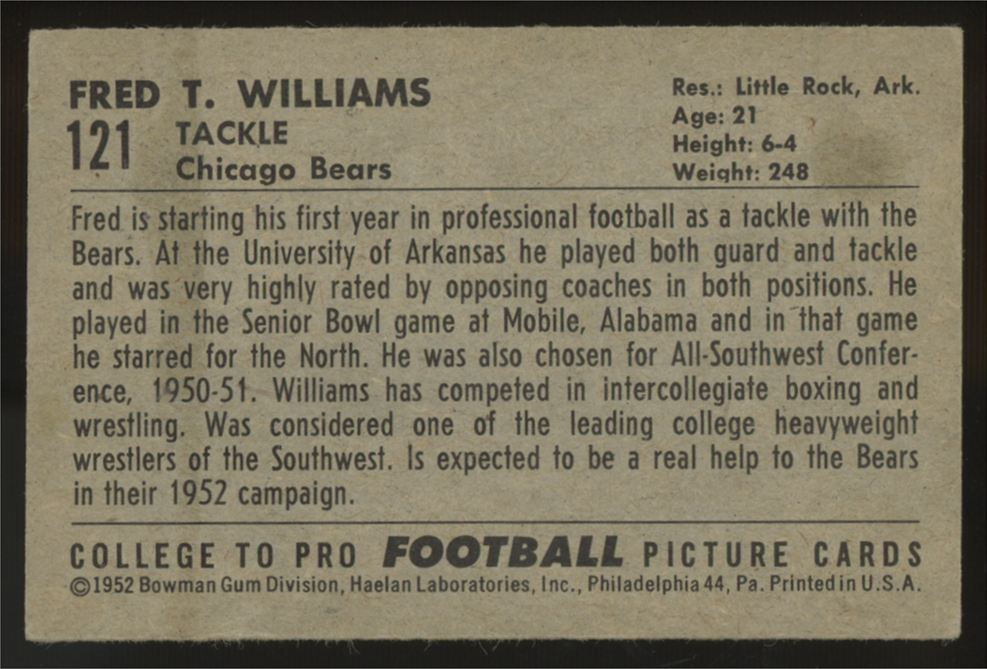 1952 Bowman Fred Williams #121 VG/EX