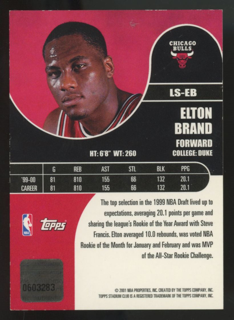 1999-2000 Stadium Club Certified Autograph Issue Elton Brand Auto #LS-EB