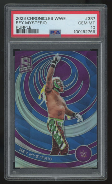 2023 Panini Chronicles Spectra WWE Rey Mysterio Purple /49 #387 PSA 10